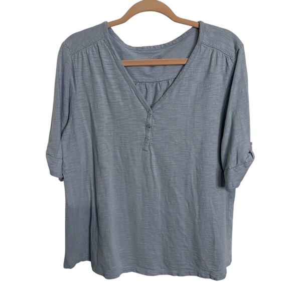 Chico’s Henley Women's Shirt 3 XL Blue Short Sleeve Stretch - Picture 1 of 5